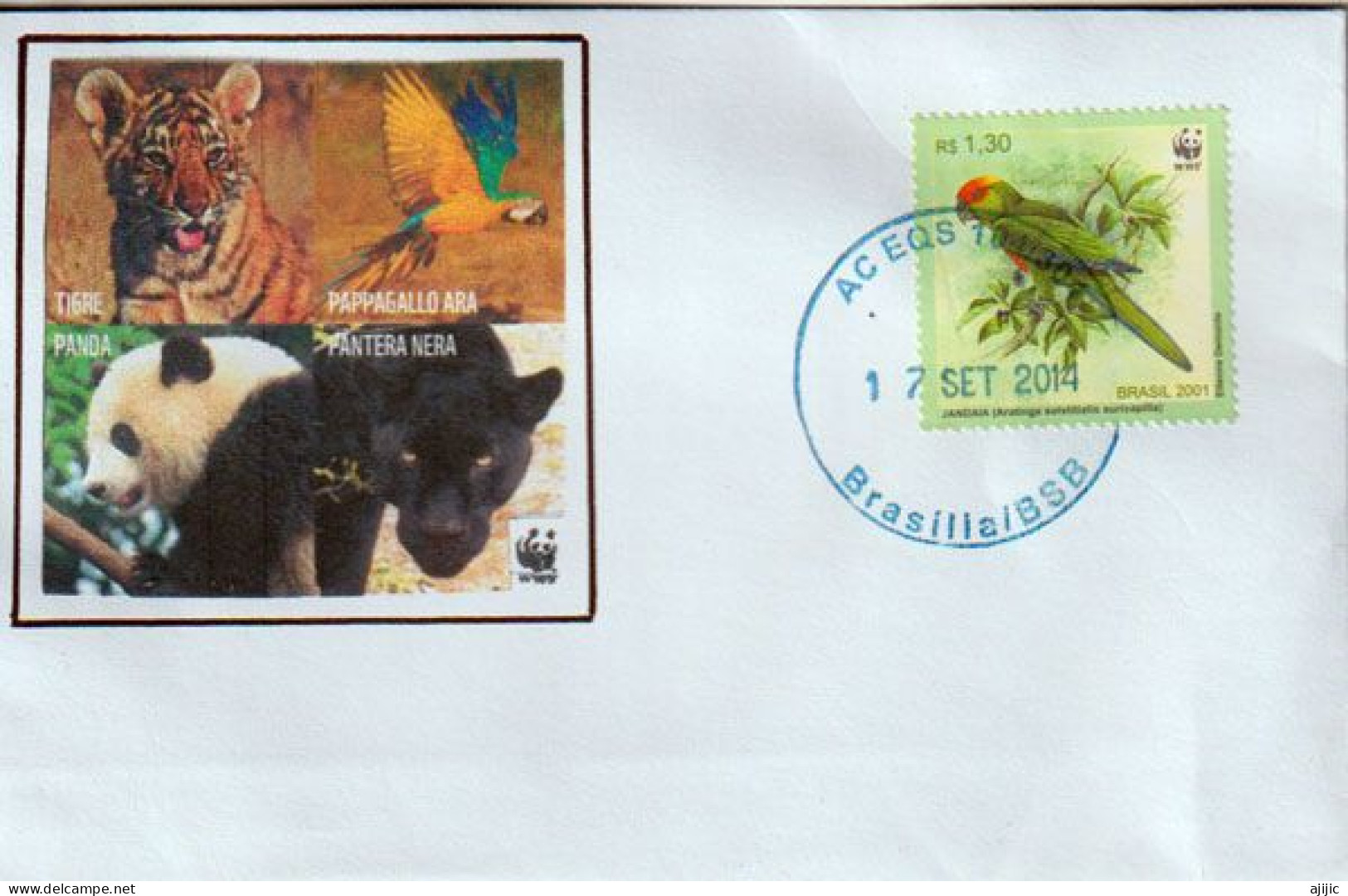 Le Monde De La Faune Sauvage:La Perruche à Tête Dorée/ Golden-capped Parakeet,lettre De Brasilia 2014 - Covers & Documents