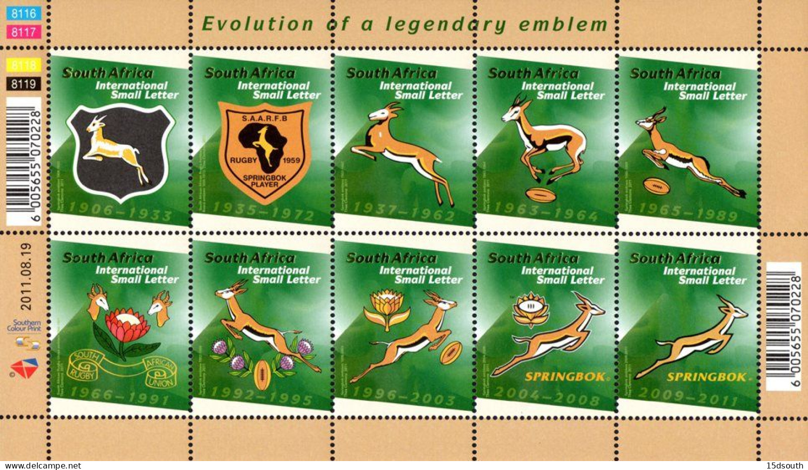 South Africa - 2011 SA Rugby Sheet (**) SG 1904a - Unused Stamps