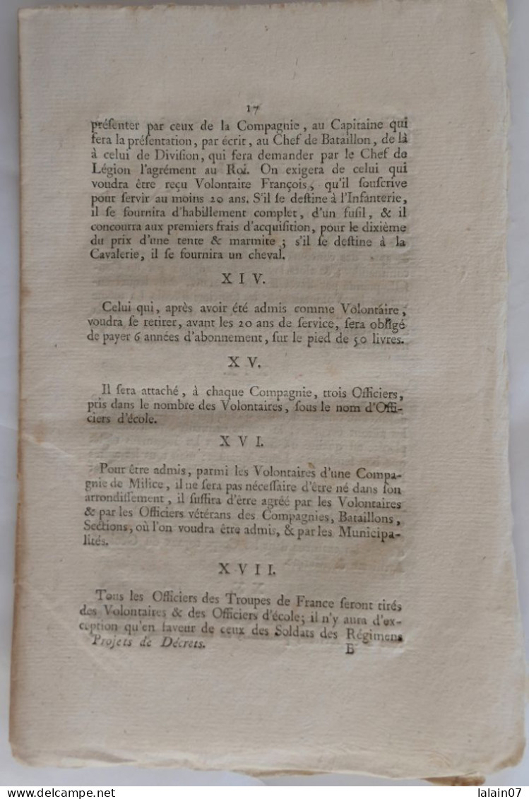 Projets De DECRETS Sur Les MILICES Auxiliaires Et Les Travaux Publics, 1790 - Decreti & Leggi