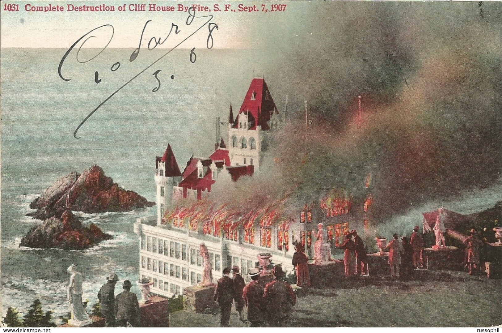 USA - SAN FRANCISCO, CA - COMPLETE DESTRUCTION OF CLIFF HOUSE BY FIRE , S.F., SEPT 7, 1907 - PUB. BRITTON - 1908 - San Francisco