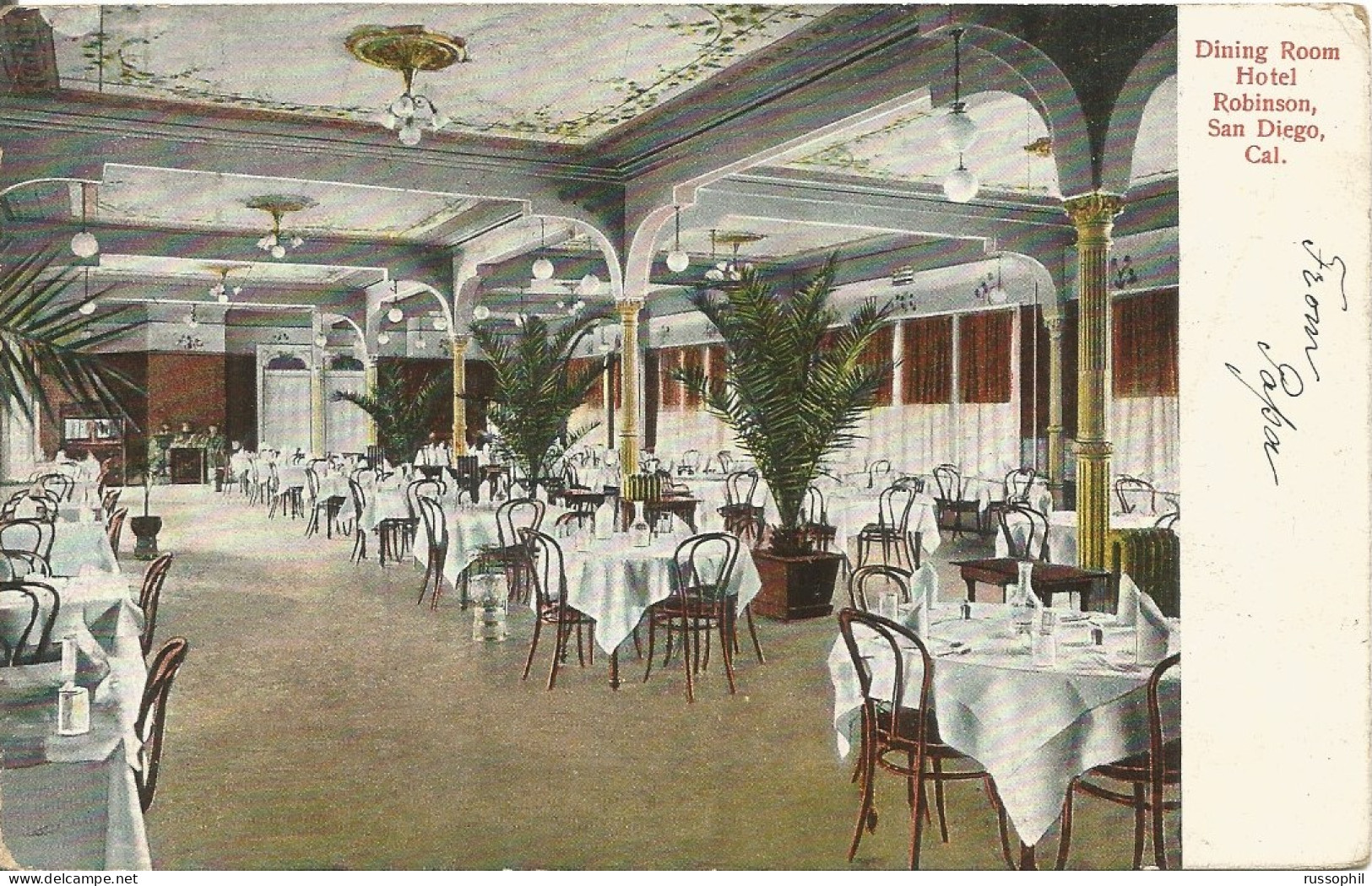 USA - DINING ROOM HOTEL ROBINSON, SAN DIEGO, CAL. - PUB. RIEDER N°107 - 1906  - San Diego