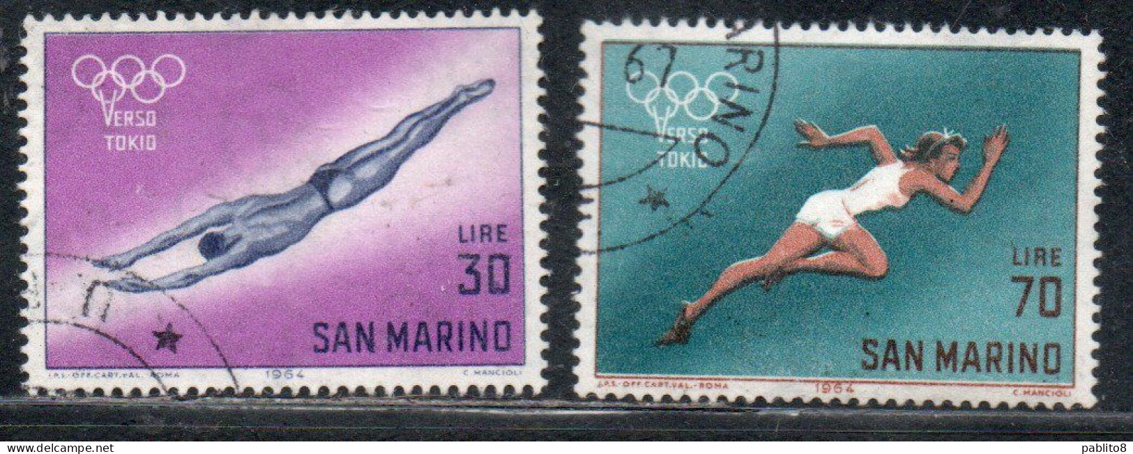 REPUBBLICA DI SAN MARINO 1964 PREOLIMPICA SERIE COMPLETA COMPLETE SET USATA USED OBLITERE' - Gebruikt