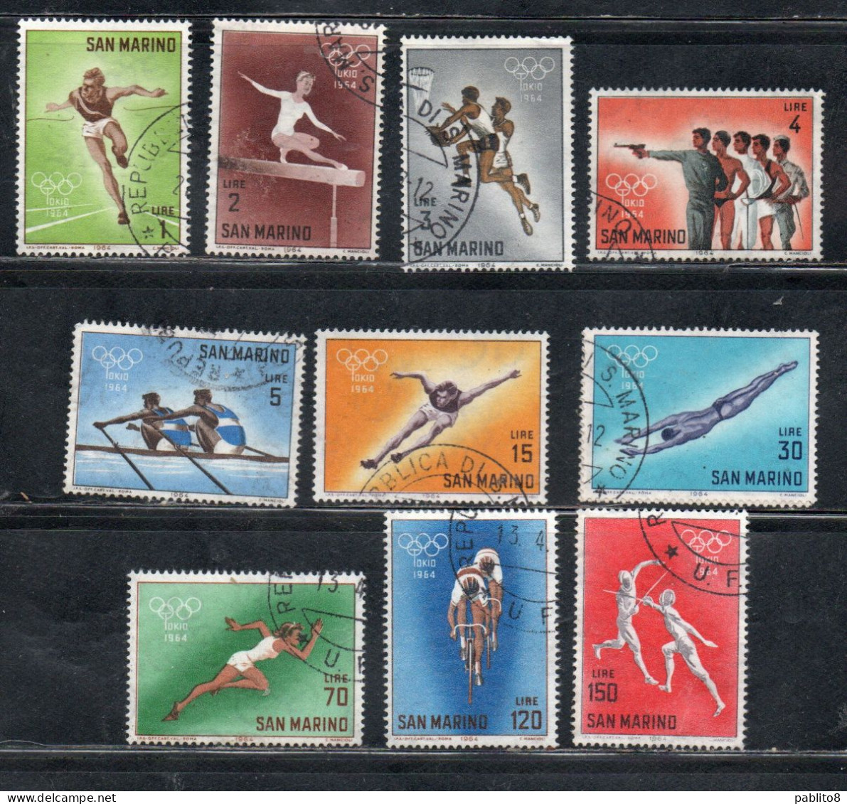 REPUBBLICA DI SAN MARINO 1964 OLIMPIADI DI TOKIO GIOCHI OLIMPICI OLYMPIC GAMES SERIE COMPLETA COMPLETE SET USATA USED - Gebraucht