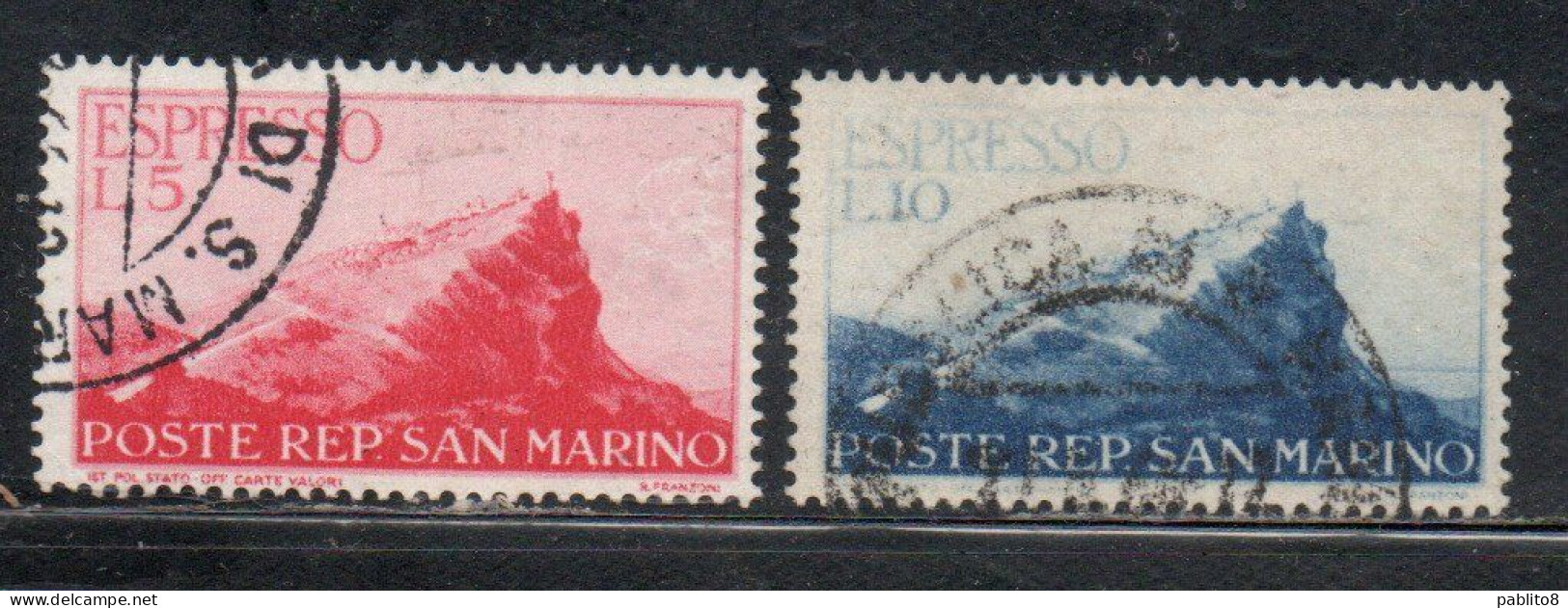 SAN MARINO 1945 1946 ESPRESSI VEDUTA SPECIAL DELIVERY VIEW SERIE COMPLETA COMPLETE SET USATA USED OBLITERE' - Express Letter Stamps