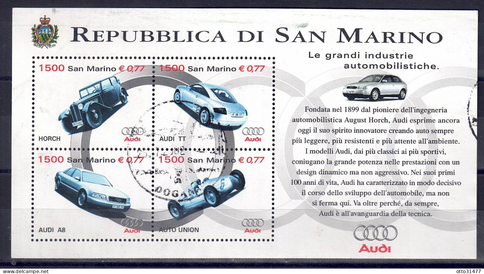 San Marino 2000 - Auto, Block 26 (Nr. 1863 - 1866), Gestempelt / Used - Gebraucht