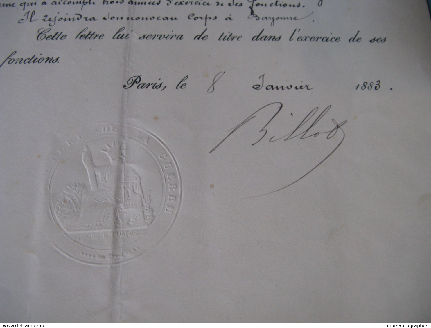 LETTRE SIGNEE DE JEAN-BAPTISTE BILLOT 1883 MILITAIRE MINISTRE GUERRE DREYFUS DEPUTE CORREZE - Historische Personen