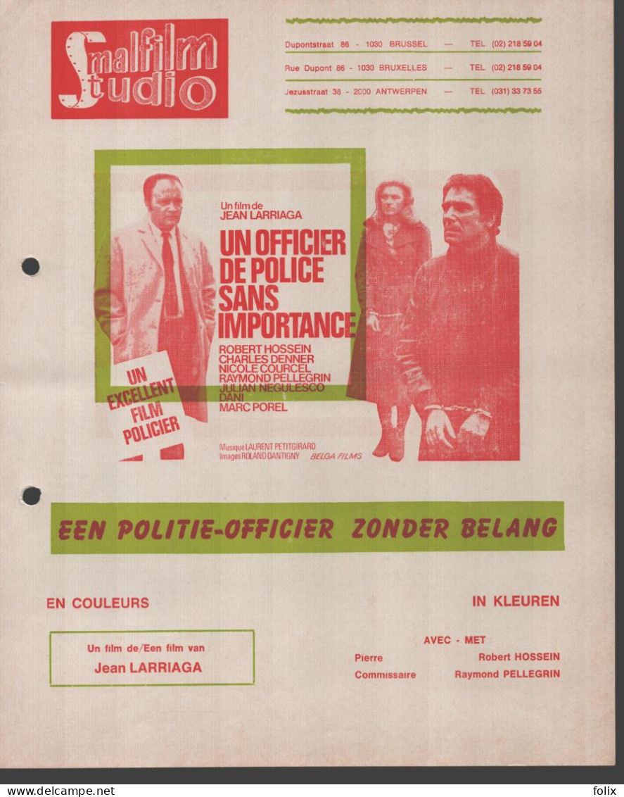 Un Officier De Police Sans Importance - Jean Larriaga - A4 Smalfilm Studio Promotional Poster / Affiche With Synopsis - Affiches & Posters