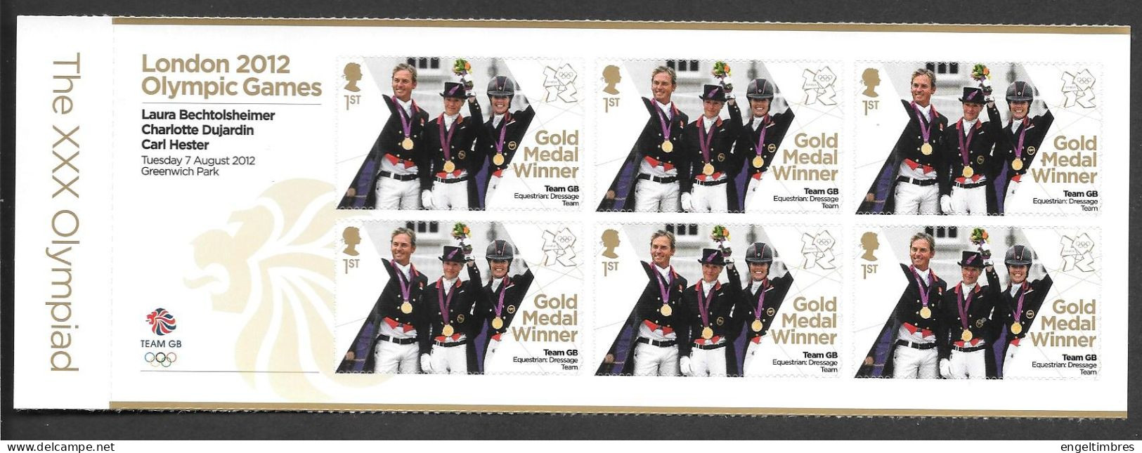 Gb 2012 Olympics GOLD MEDAL WINNER Minature Sheet Of 6 Stamps -  EQUESTRIAN JUMPING TEAM - Unused Stamps