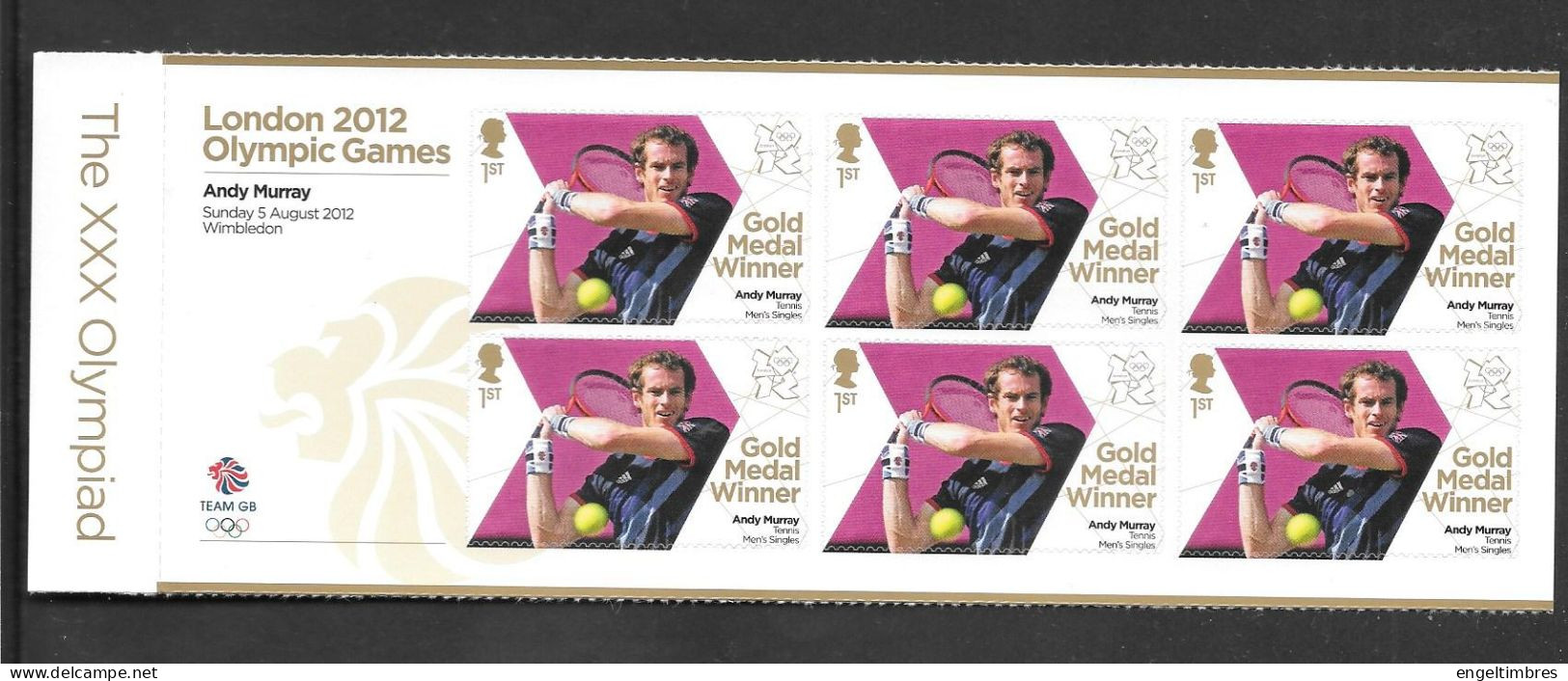 Gb 2012 Olympics GOLD MEDAL WINNER Minature Sheet Of 6 Stamps -  ANDY MURRAY - Unused Stamps