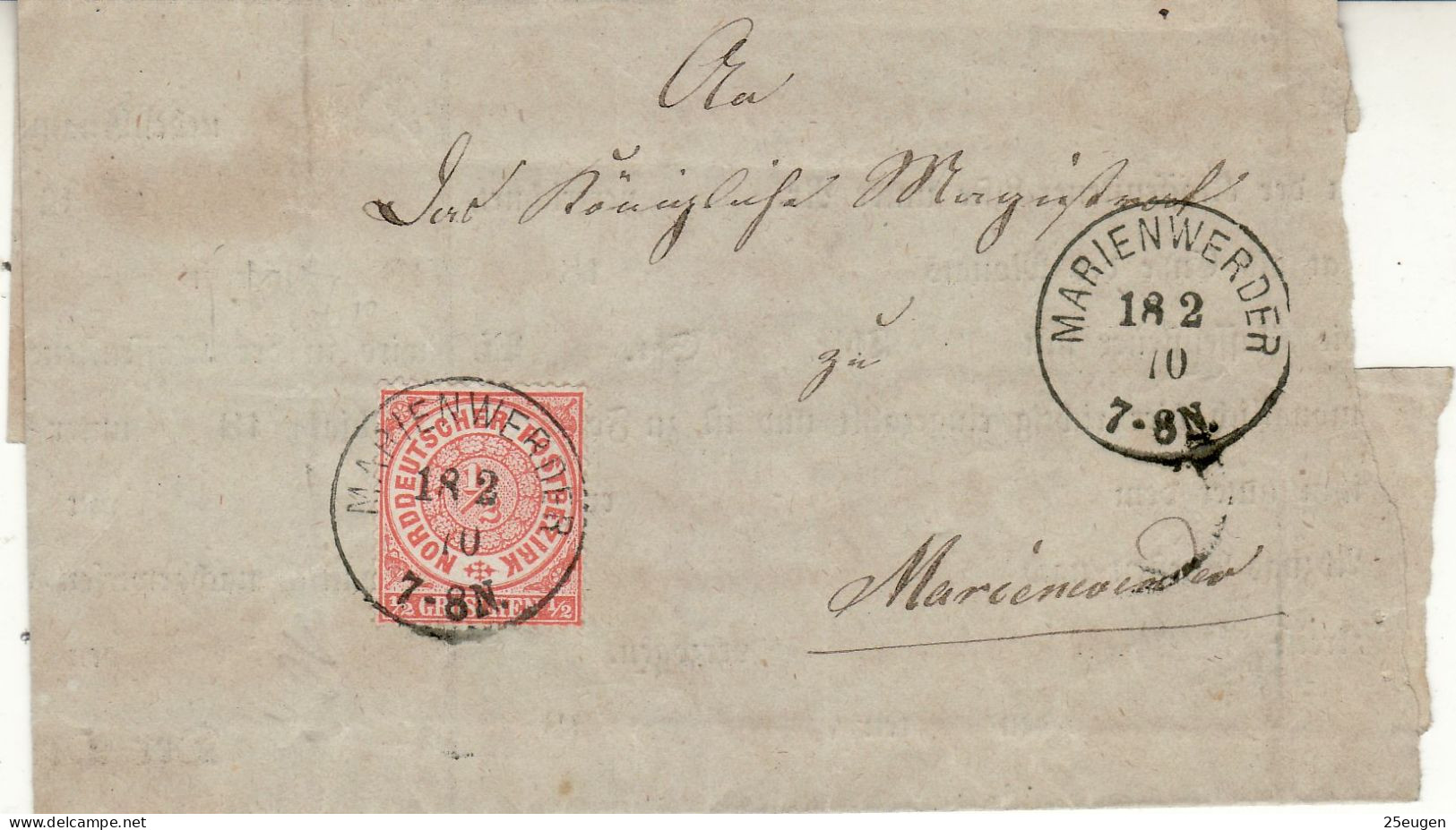 POLAND / GERMAN ANNEXATION 1870  LETTER  SENT FROM KWIDZYŃ / MARIENWERDEN / - Lettres & Documents