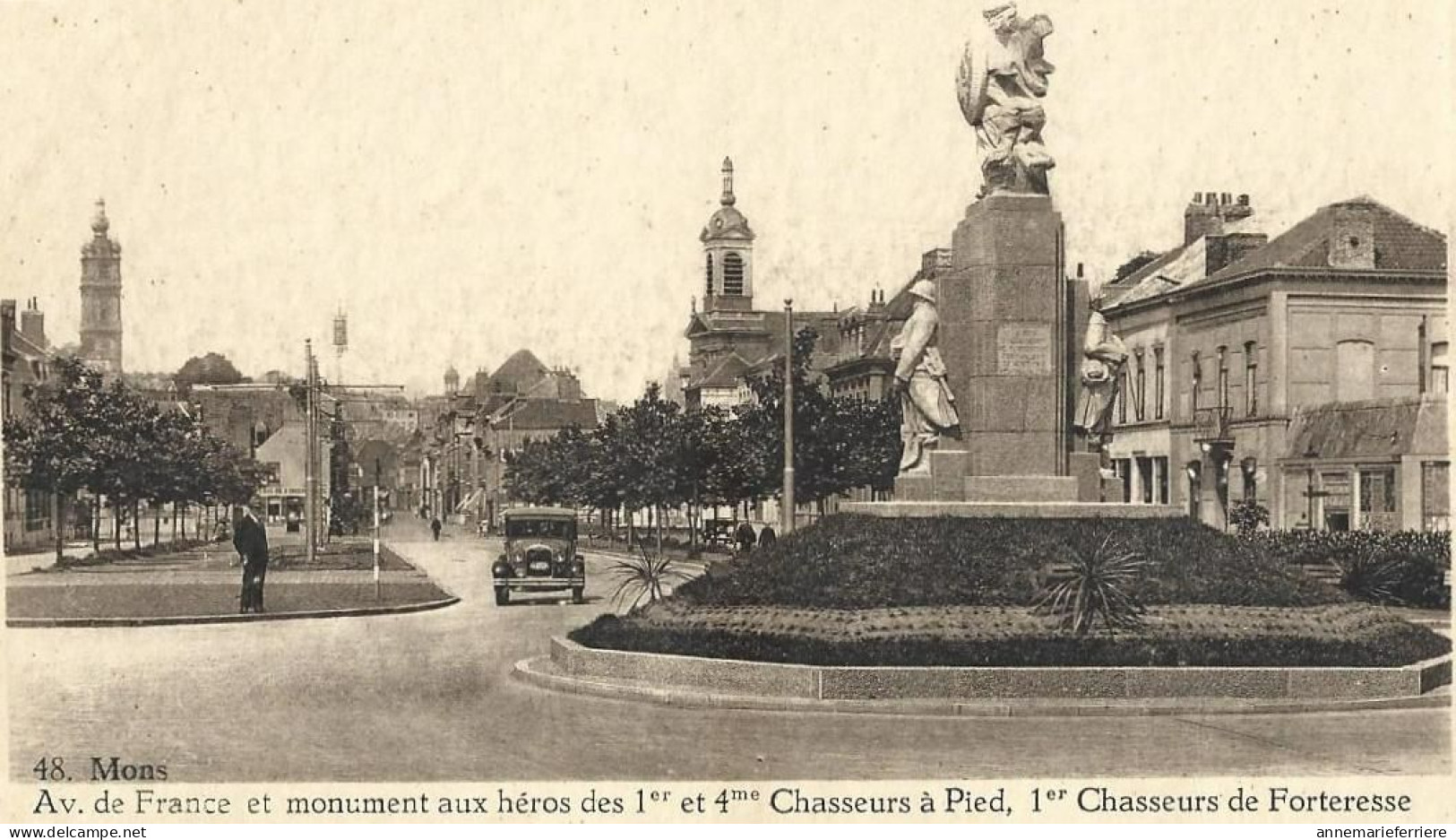 Mons Avenue ,de France Et Monument Aux Héros Des I Er Et 4 Me Chasseurs à Pied, Ier Chasseurs De Forteresse - Mons