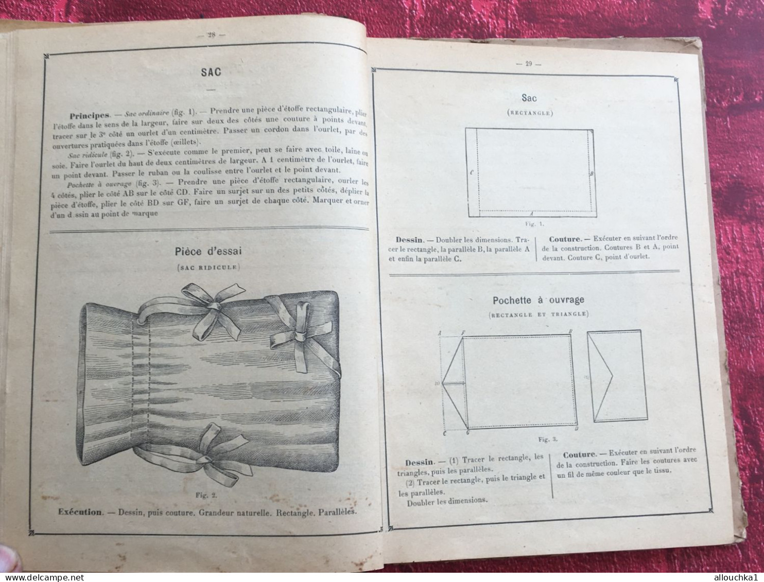 RARE -1898 France Méthode-Album-Cahier : Couture usuelle-Point de marque-Toiles-exercices de raccommodage-Tricot-Crochet