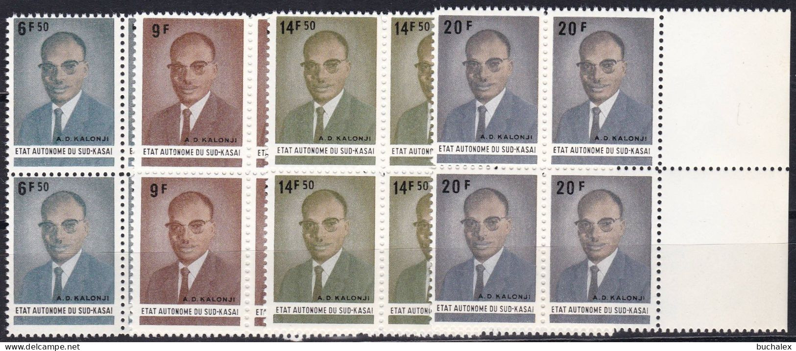 Congo - Sud Kasai Autonomy 1961 Yv. 25-28 Im Viererblock, Portrait Abert Kalonji Father Of Independence - MNH - Sur Kasai