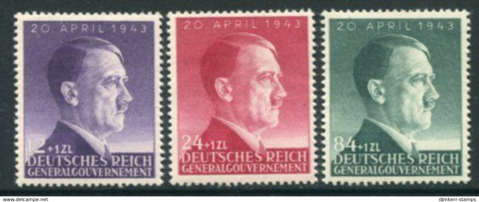 GENERAL GOVERNMENT 1943 Birthday Of Hitler MNH / **   Michel 101-03 - Occupation 1938-45