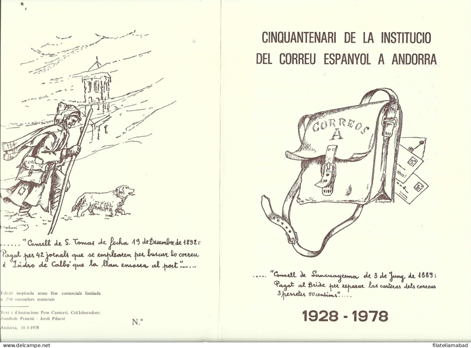 ANDORRA DOCUMENTOS FILATELICOS RELACIONADOS CON CORREOS 1928-1978 (S.G.F.) - Oblitérés