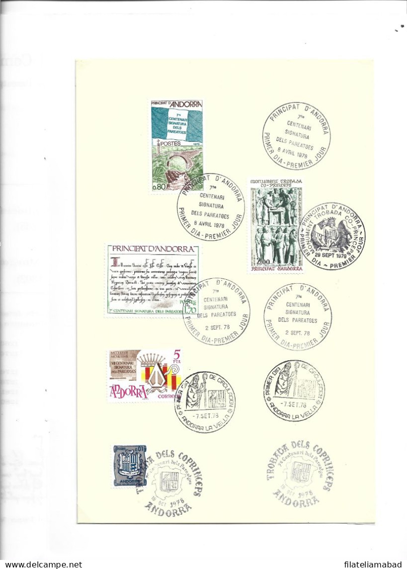 ANDORRA DOCUMENTOS FILATELICOS RELACIONADOS CENTENARIO DEL PAREATGES 1278-1978 (S.G.F.) - Used Stamps