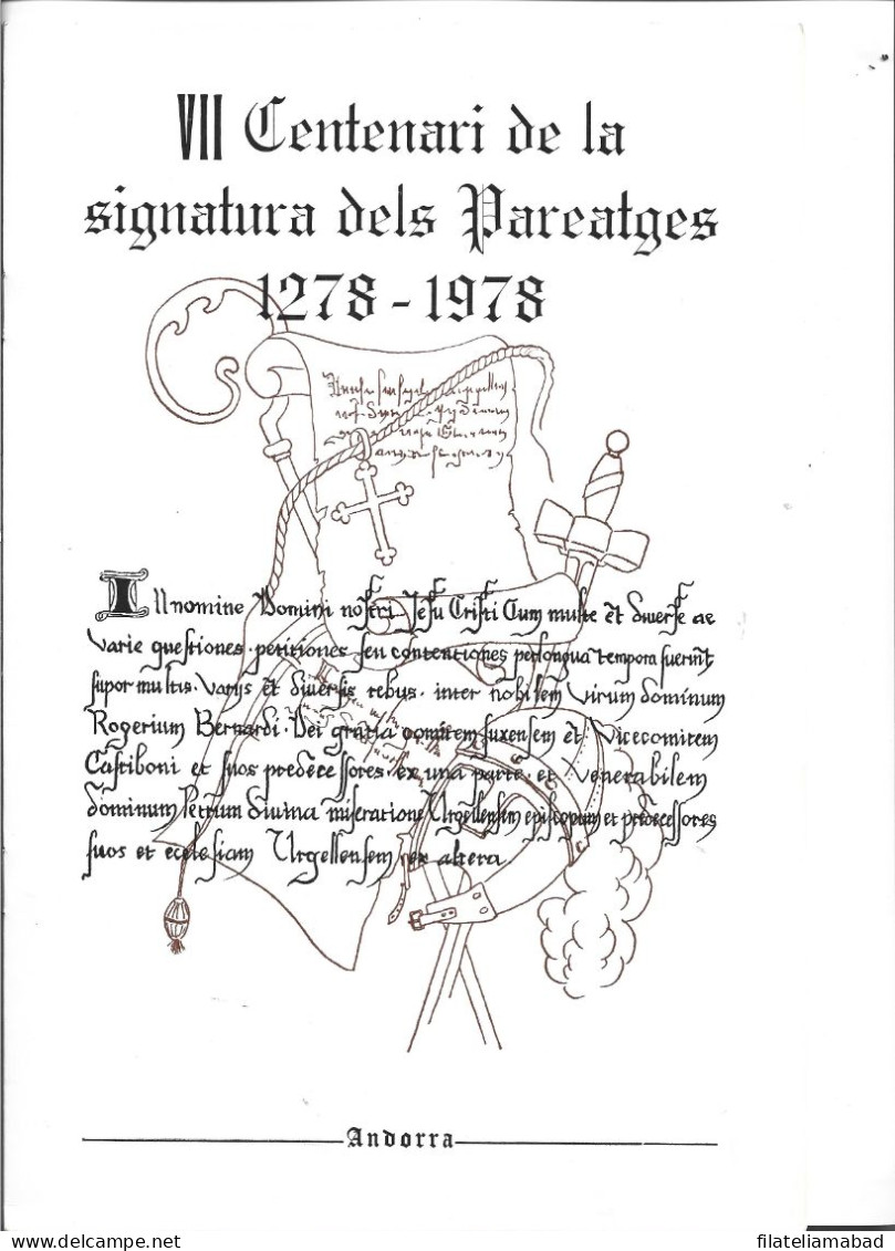 ANDORRA DOCUMENTOS FILATELICOS RELACIONADOS CENTENARIO DEL PAREATGES 1278-1978 (S.G.F.) - Oblitérés