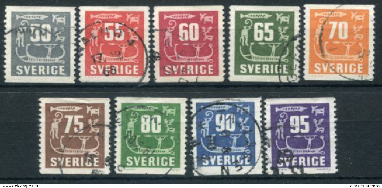 SWEDEN 1954-64 Definitive: Rock Carvings Used.  Michel 396-400, 431-33, 528 - Used Stamps