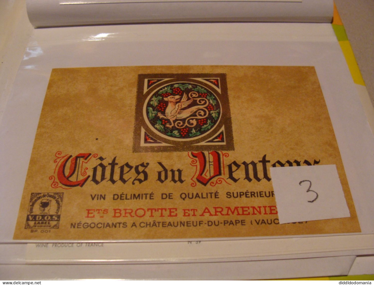 Etiquette De Vin Jamais Collée Wine Label  Weinetikett 1 Etiquettes Cotes Du Rhone Cotes Du Ventoux Brotte Armenier - Côtes Du Ventoux