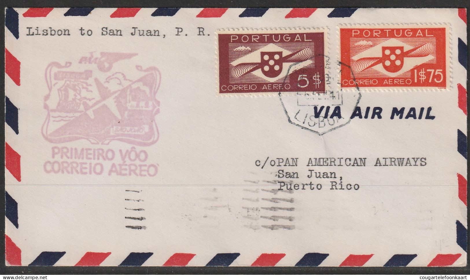 1941, First Flight Cover, Lisbon-San Juan - Otros & Sin Clasificación