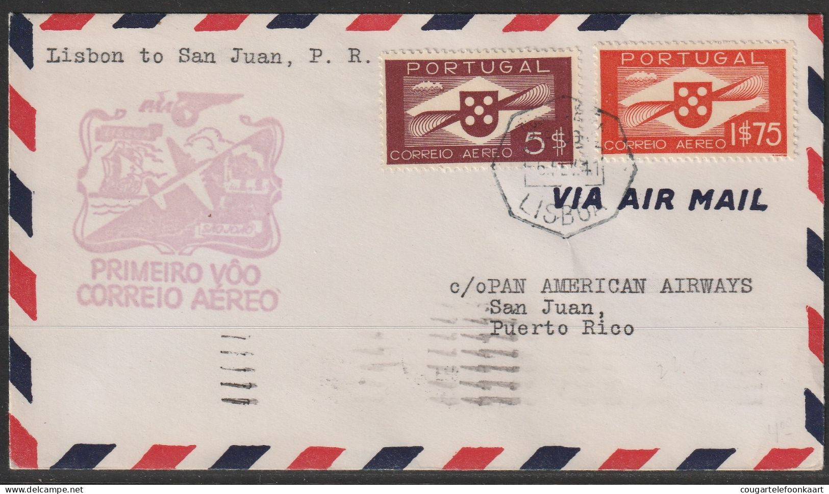 1941, First Flight Cover, Lisbon-San Juan - Autres & Non Classés