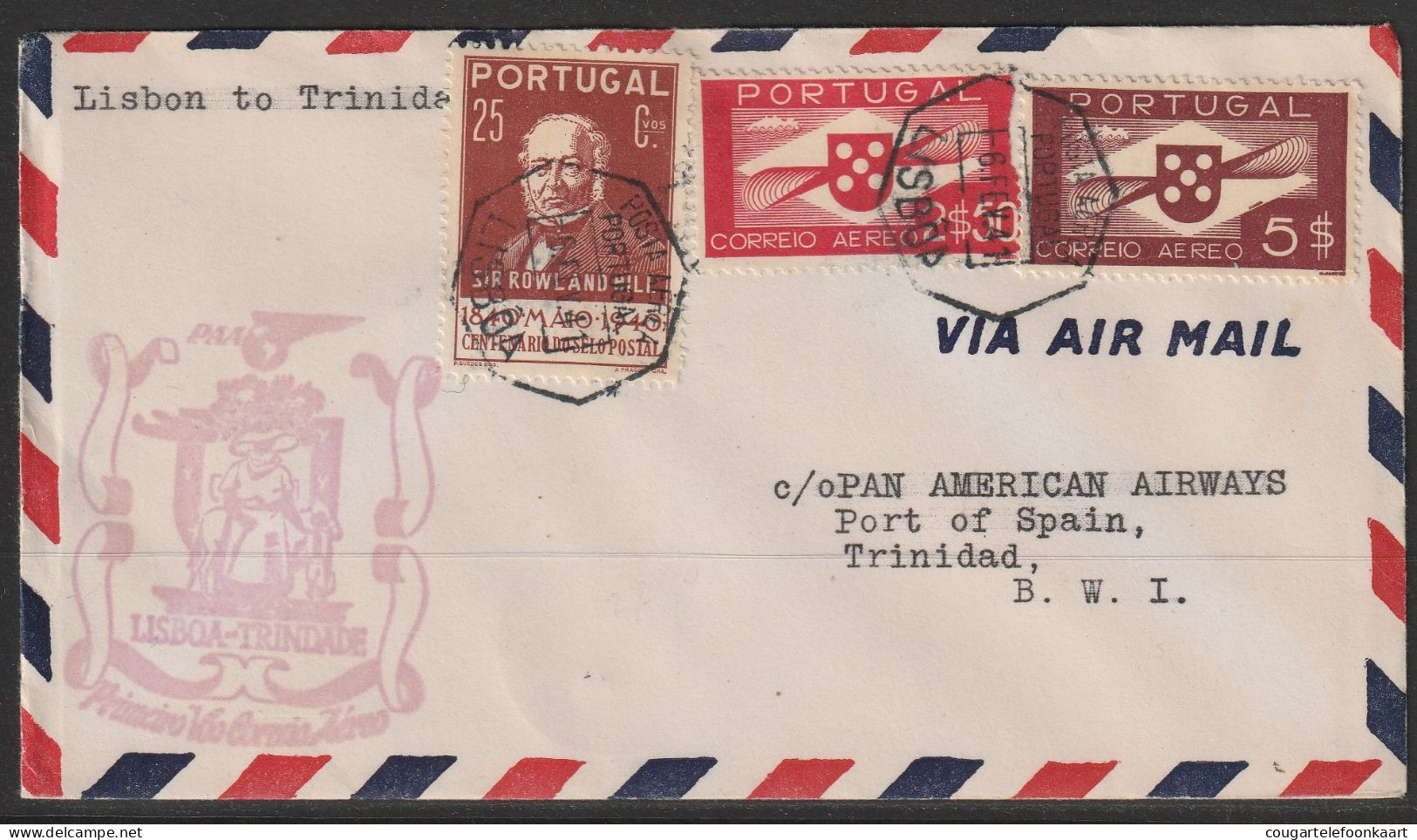 1941, First Flight Cover, Lisbon-Port Of Spain - Andere & Zonder Classificatie