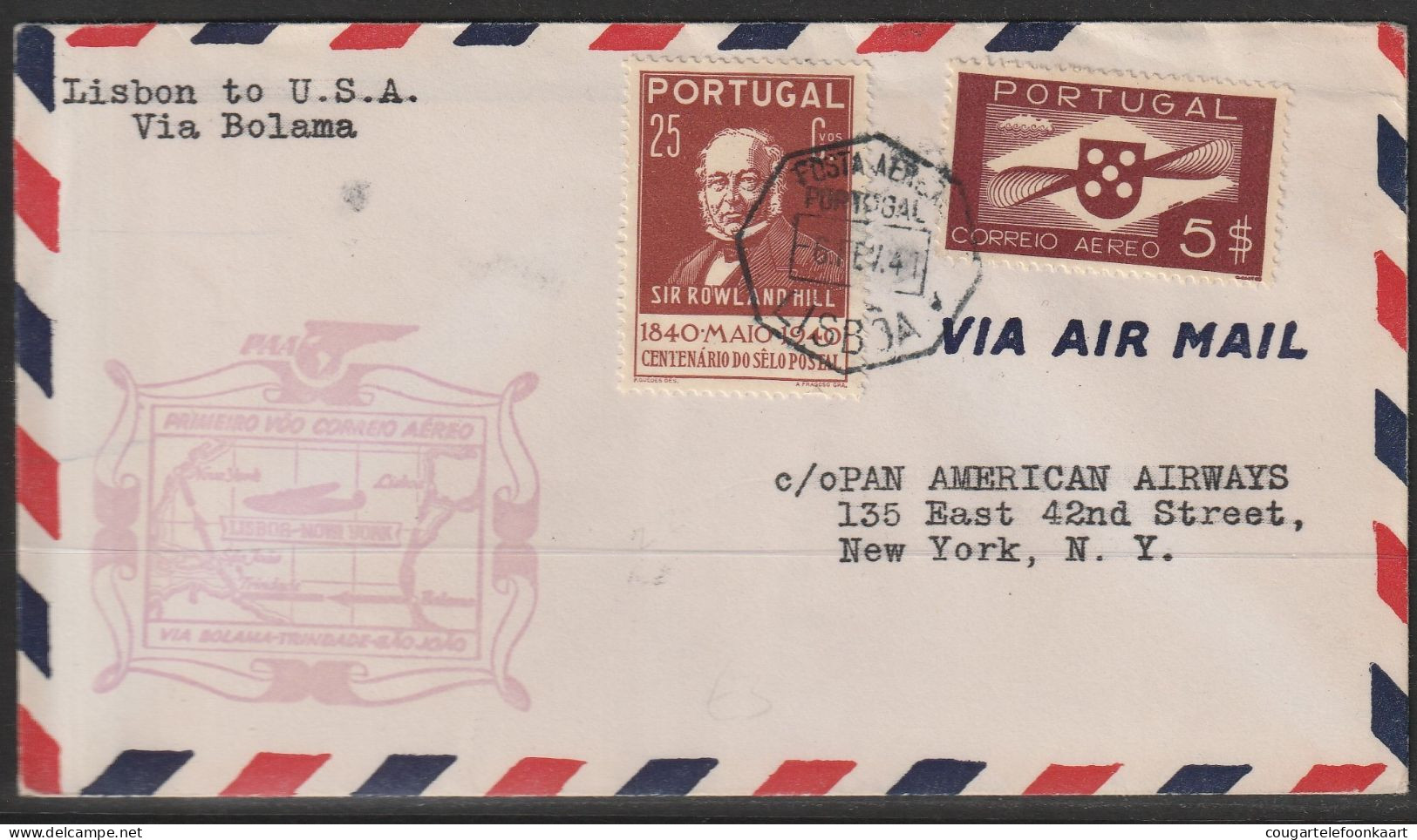 1941, First Flight Cover, Lisbon-New York - Otros & Sin Clasificación