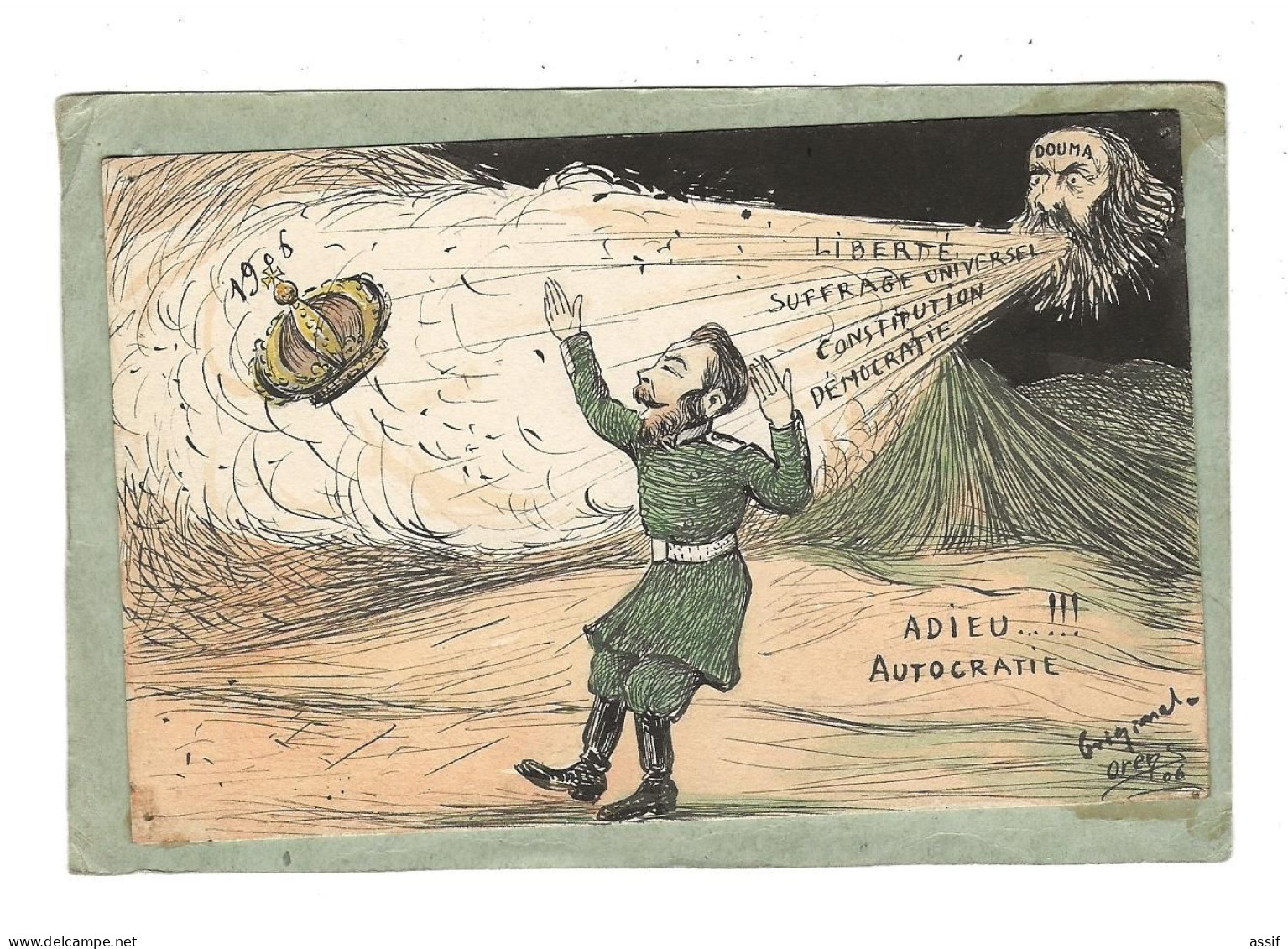 ORENS   Russie Adieu Autocratie  1906 Douma  -  Carte Originale - Orens