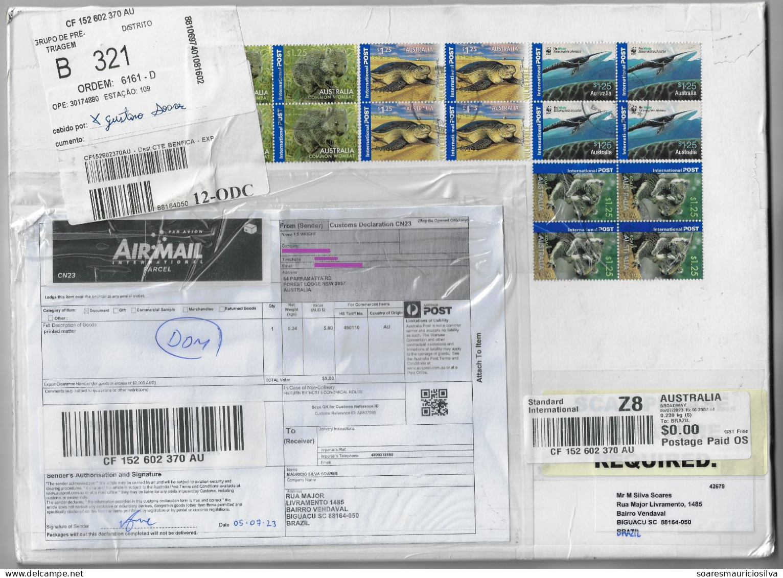 Australia 2023 Registered Airmail Parcel Cover Broadway To Biguaçu Brazil 57 Stamp Norfolk Island Customs Declaration - Briefe U. Dokumente