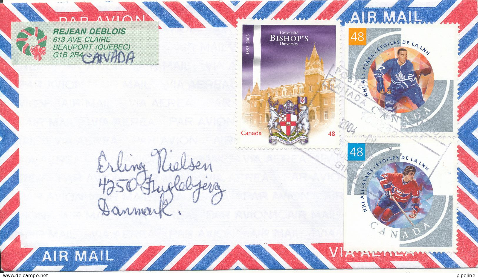 Canada Air Mail Cover Sent To Denmark 11-8-2004 With NHL Stars - Poste Aérienne