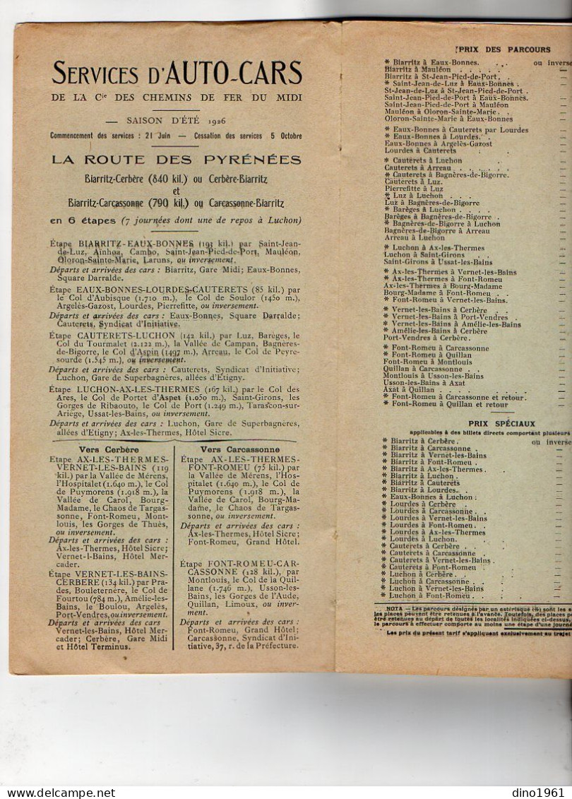 VP22.331 - 1926 - Guide / G. ROZET / Chemins De Fer Du Midi / La Route Des Pyrénées En Auto - Car : BIARRITZ X CERBERE - Ferrovie & Tranvie