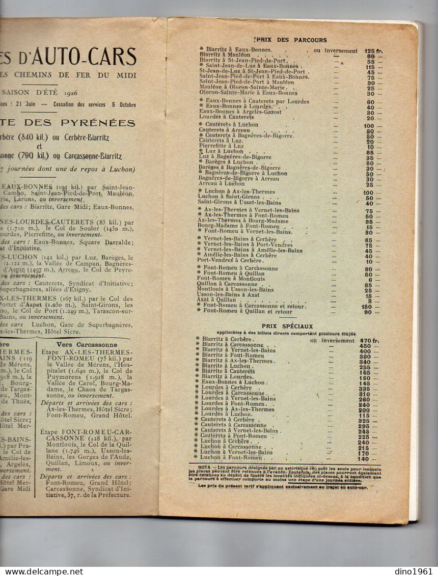 VP22.331 - 1926 - Guide / G. ROZET / Chemins De Fer Du Midi / La Route Des Pyrénées En Auto - Car : BIARRITZ X CERBERE - Ferrovie & Tranvie