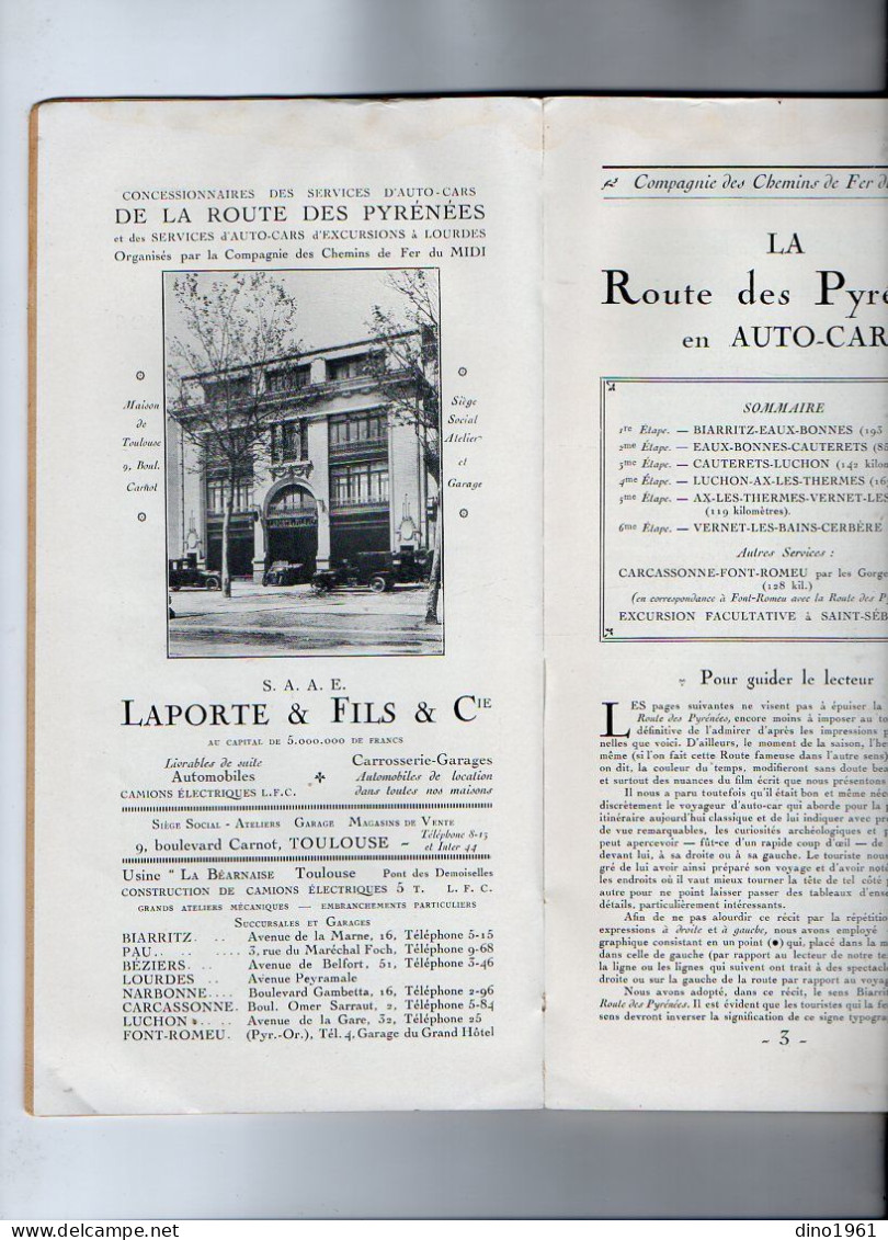 VP22.331 - 1926 - Guide / G. ROZET / Chemins de Fer du Midi / La Route des Pyrénées en Auto - Car : BIARRITZ x CERBERE