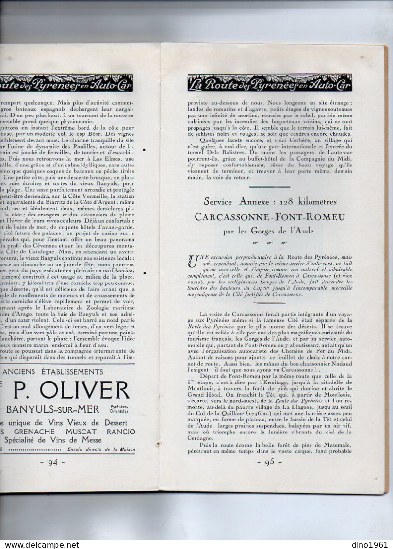 VP22.331 - 1926 - Guide / G. ROZET / Chemins de Fer du Midi / La Route des Pyrénées en Auto - Car : BIARRITZ x CERBERE