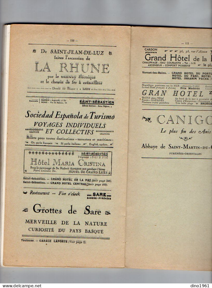 VP22.331 - 1926 - Guide / G. ROZET / Chemins de Fer du Midi / La Route des Pyrénées en Auto - Car : BIARRITZ x CERBERE