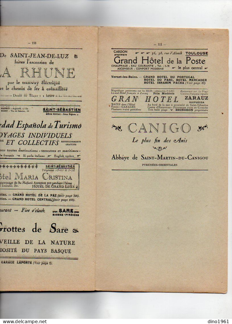 VP22.331 - 1926 - Guide / G. ROZET / Chemins de Fer du Midi / La Route des Pyrénées en Auto - Car : BIARRITZ x CERBERE