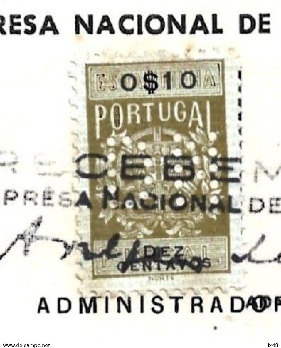 Raro Postal Franquia Mecânica Diário De Notícias 1960 Com Perfin (DN) Sobre Stamp Fiscal 0$10. Enviado Como Recibo ENP. - Lettres & Documents