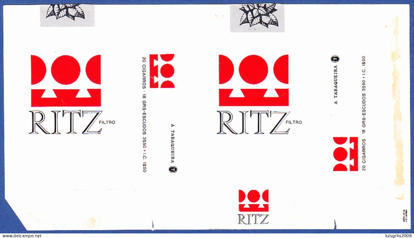 Portugal 1960/ 70, Pack Of Cigarettes - RITZ Filtro -|- A Tabaqueira, Lisboa - Empty Tobacco Boxes