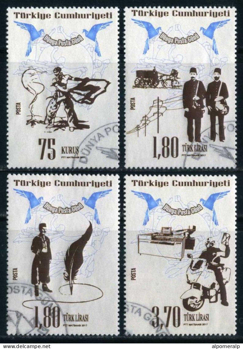 Türkiye 2017 Mi 4365-4368 World Post Day | Communication, History, Postman, Uniform Transport Mailbox Horse Motorbike - Usati