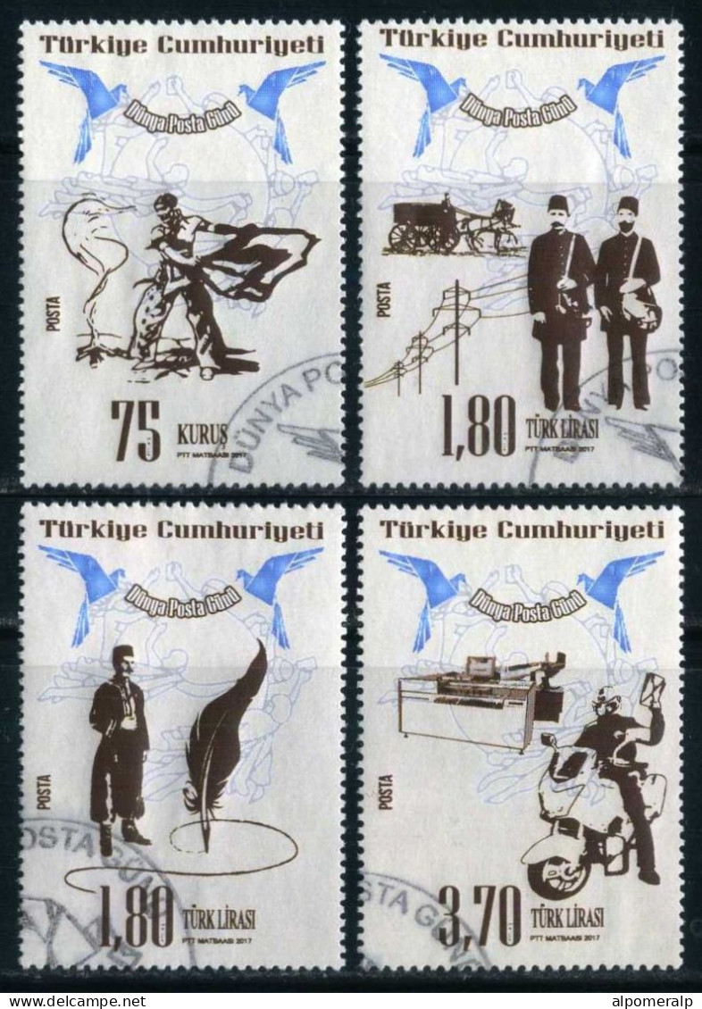 Türkiye 2017 Mi 4365-4368 World Post Day | Communication, History, Postman, Uniform Transport Mailbox Horse Motorbike - Gebraucht
