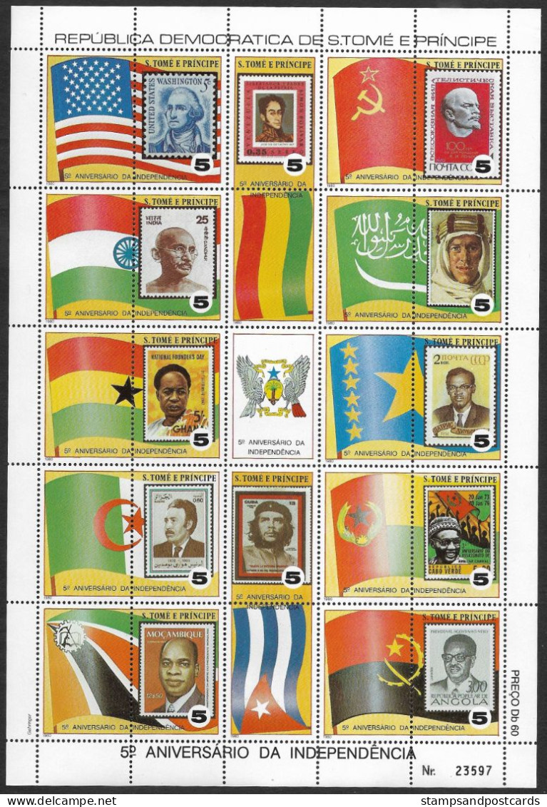 Sao Tome Et Principe 1980 Feuillet 5 Ans Independence Washington Lenine Gandhi Che St Thomas & Prince Sheetlet Type 1 - George Washington