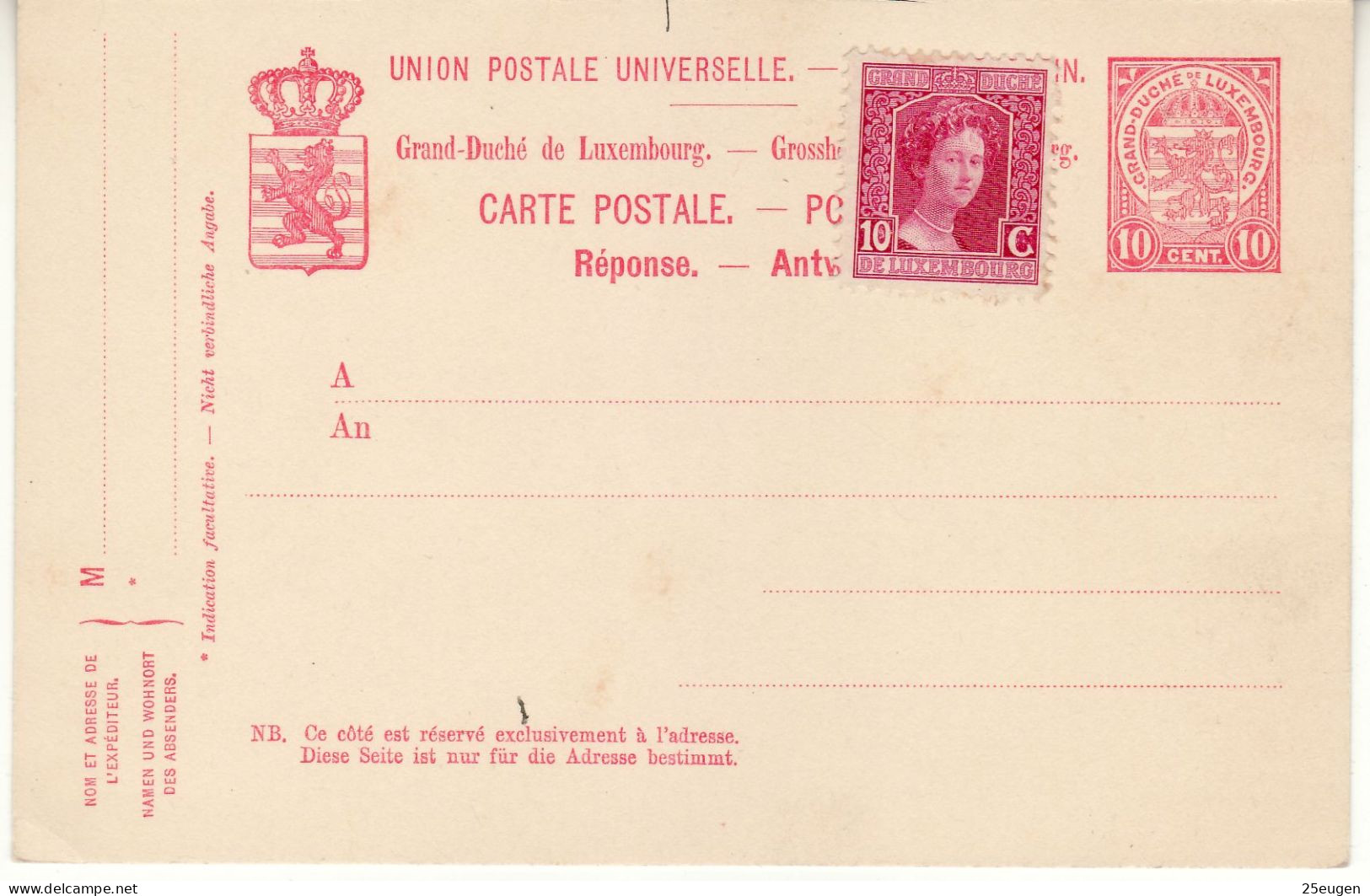 LUXEMBOURG 1914  POSTCARD  (*) - 1914-24 Marie-Adelaide