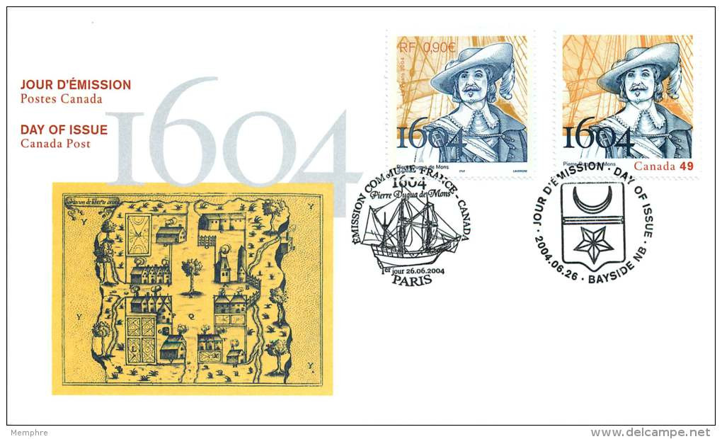 2004   French Settlement In Acadia  Sc 2044  Joint FDC With France - 2001-2010