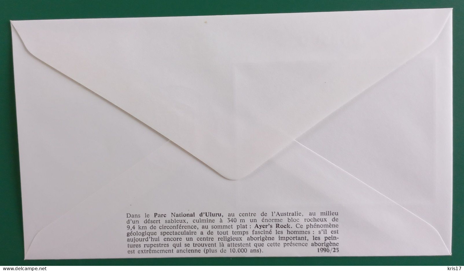 (FDC)(FR160) Enveloppe 1er Jour 1996 UNESCO Parc ULURU AUSTRALIE Cachet PARIS - Cartas & Documentos