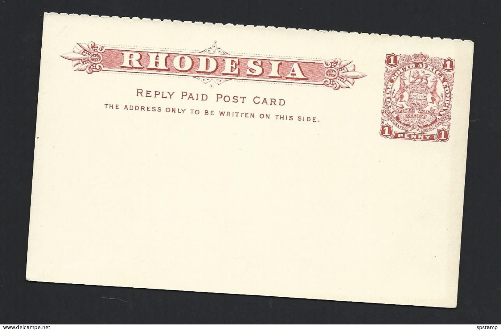 Rhodesia Ca. 1896 Reply Paid Post Card Intact Pair 1d Dull Red BSAC Printed Franking Fine Unused - Southern Rhodesia (...-1964)