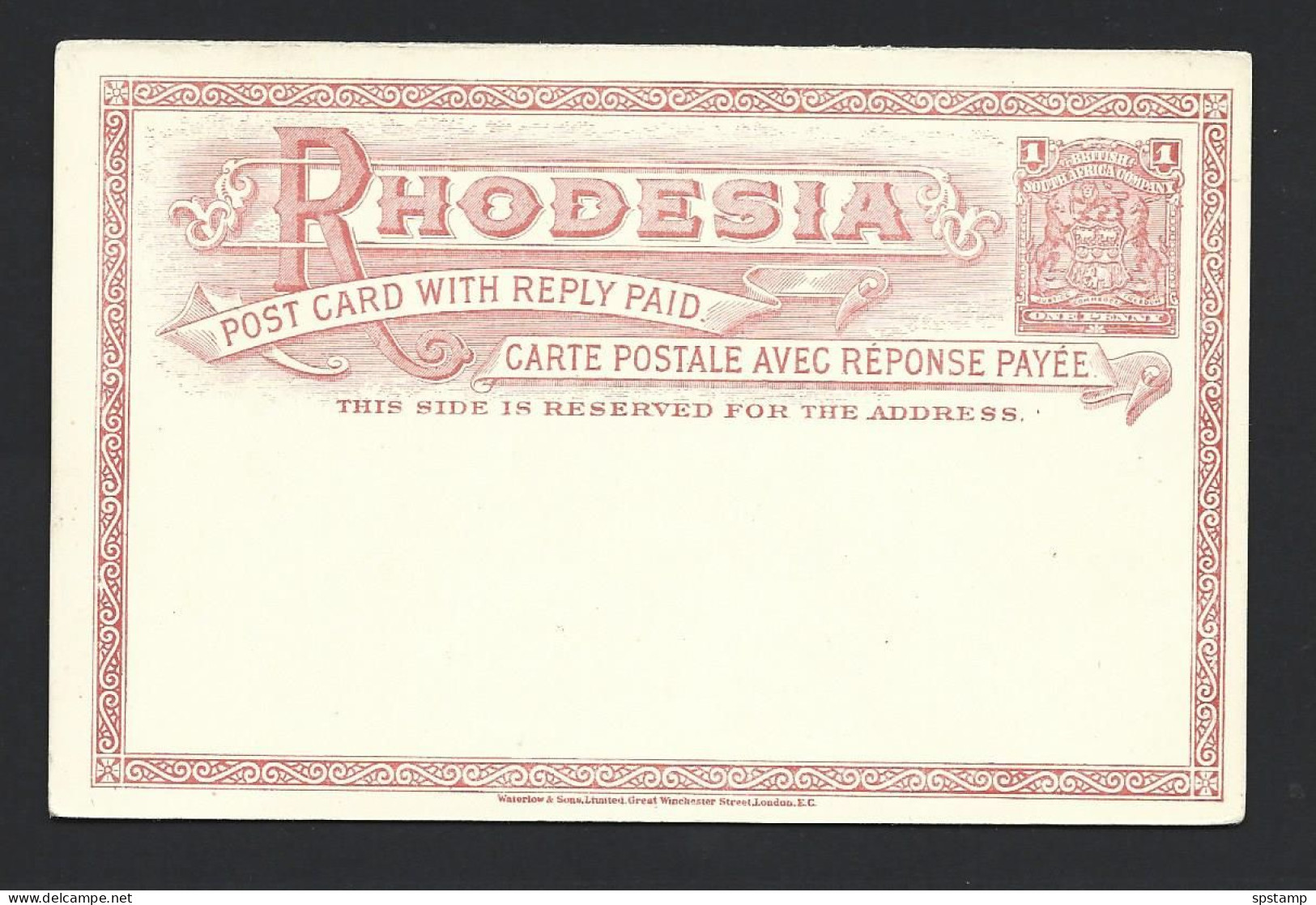 Rhodesia 1890's Reply Paid Post Card Intact Pair Larger Font 1d Dull Red BSAC Printed Franking Fine Unused - Southern Rhodesia (...-1964)