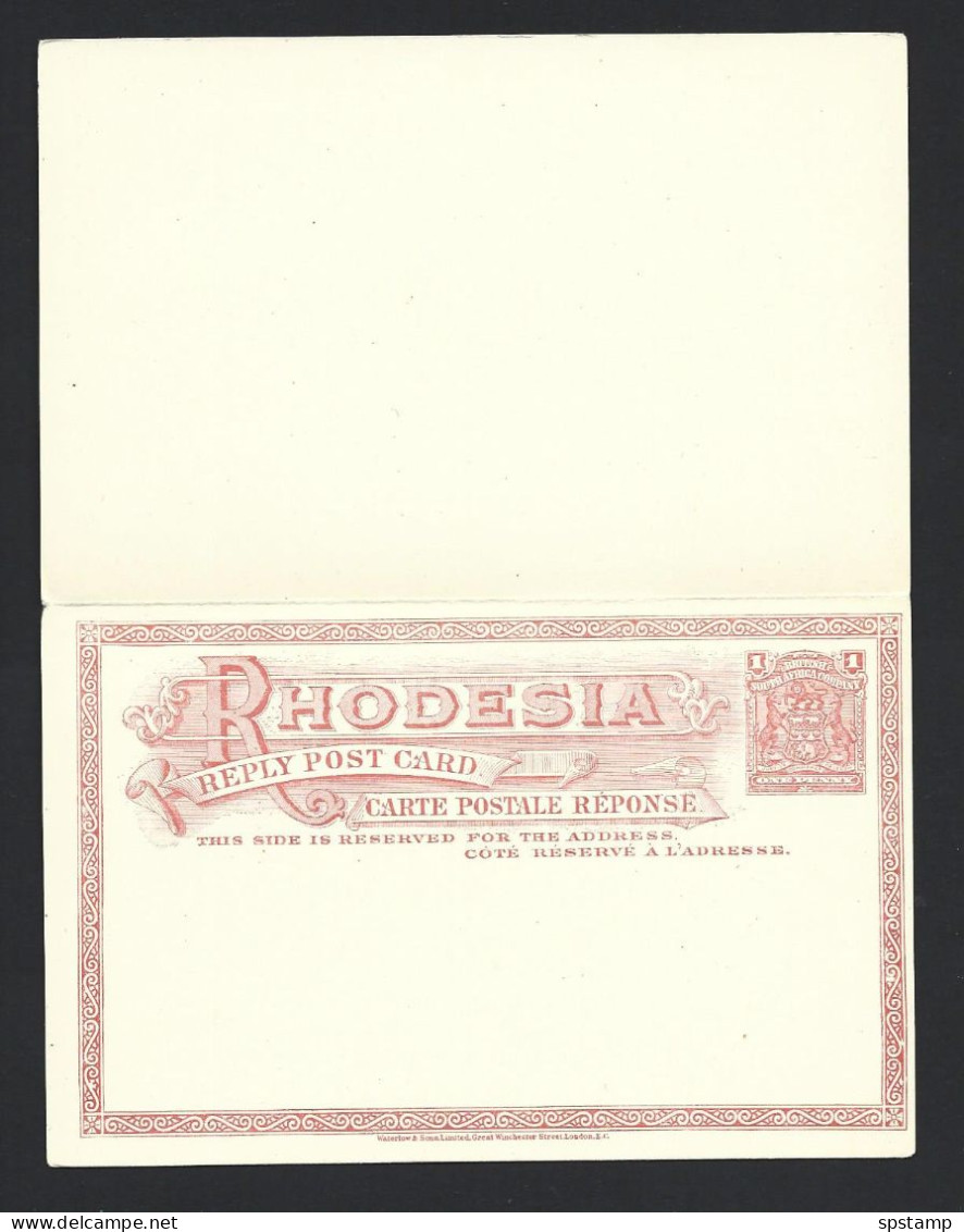 Rhodesia 1890's Reply Paid Post Card Intact Pair Larger Font 1d Dull Red BSAC Printed Franking Fine Unused - Southern Rhodesia (...-1964)