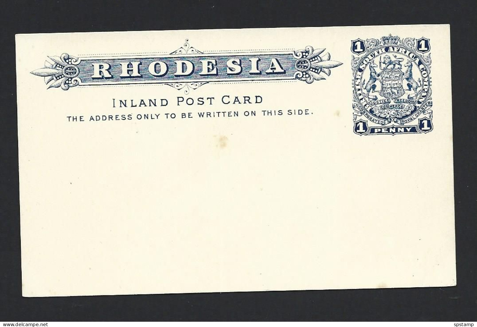 Rhodesia 1890's Inland Pre Printed Post Card 1d Blue BSAC Franking Sound Unused - Southern Rhodesia (...-1964)