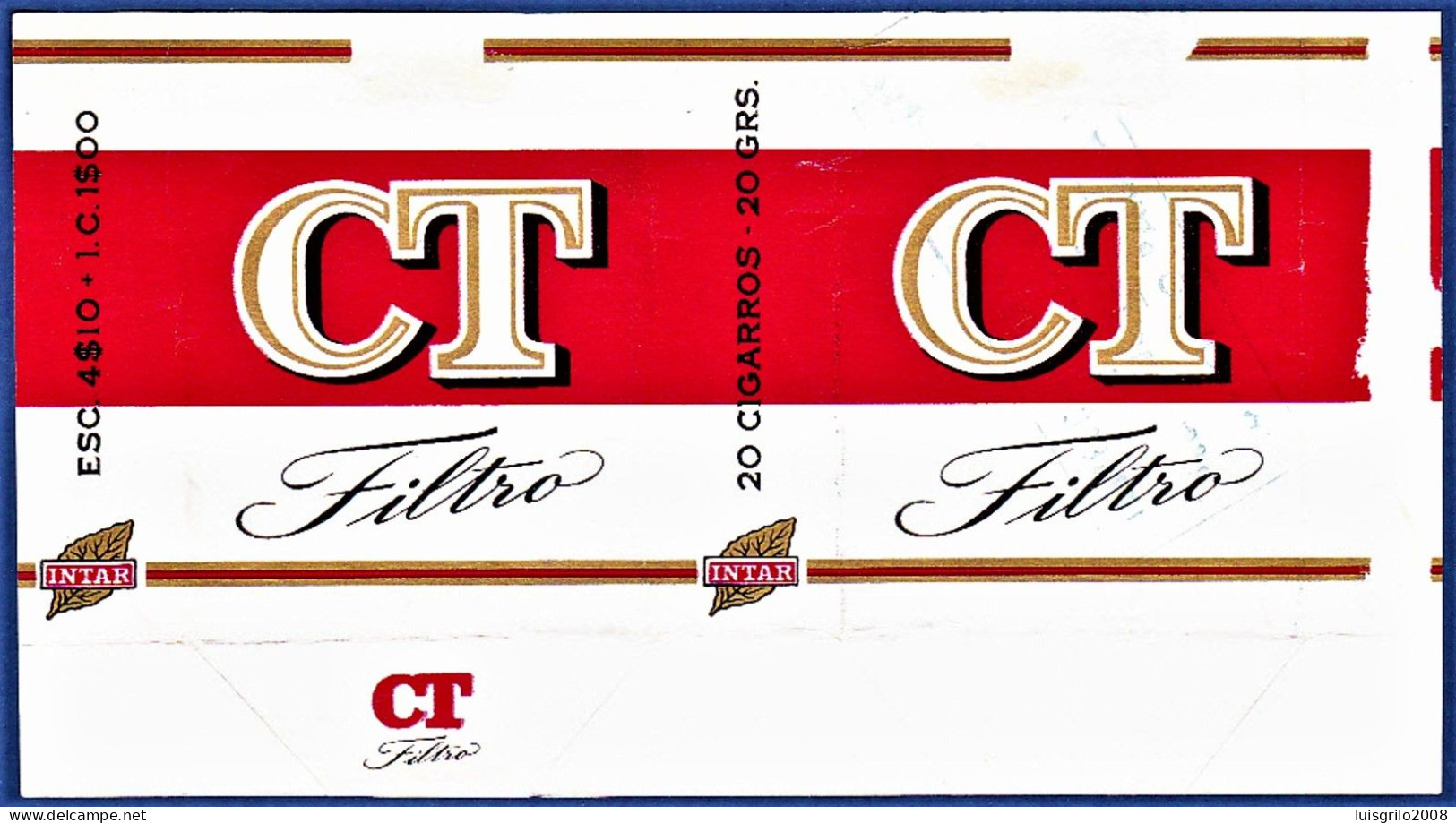 TOBACCO SEIZED BY THE TREASURY, FORBBIDEN SALE - Portugal 1960/ 70, Pack Of Cigarettes -|- CT Filtro, Intar Sintra - Tabaksdozen (leeg)