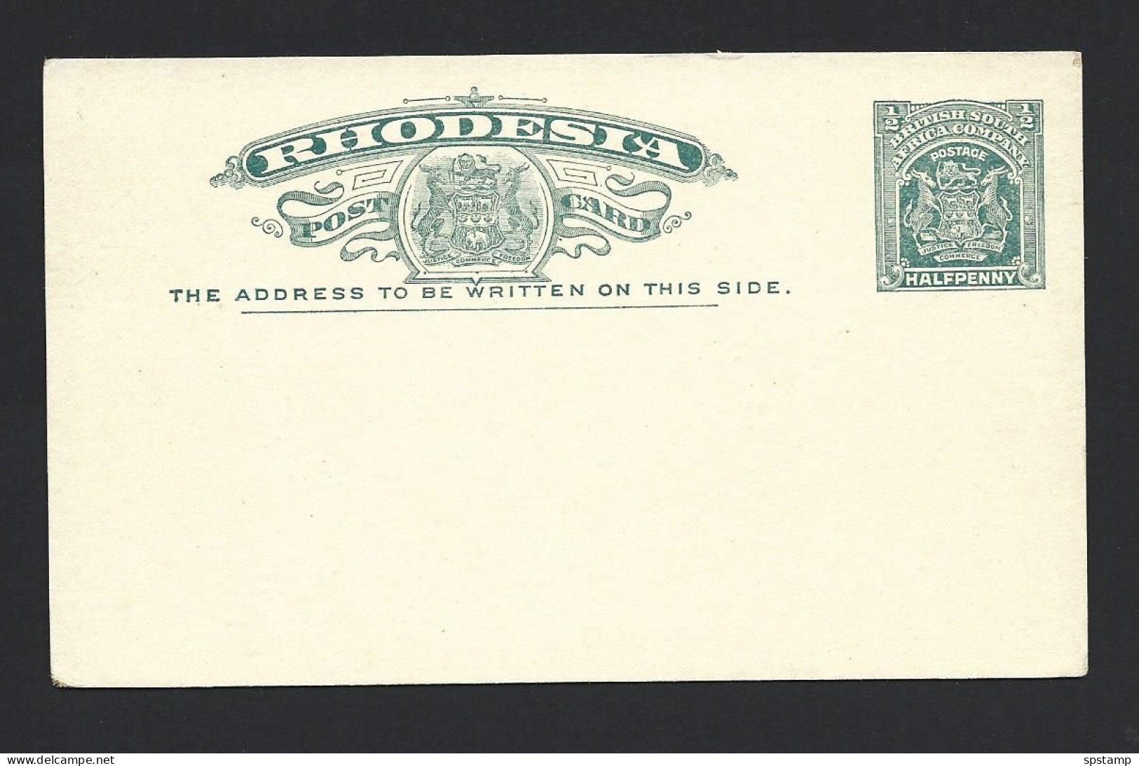 Rhodesia 1890's General Use Pre Printed Post Card 1/2d Green BSAC Franking Fine Unused - Southern Rhodesia (...-1964)